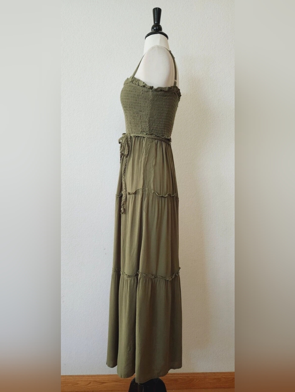 Olive Green Smocked Maxi Dress - Women - Picture 2 of 4